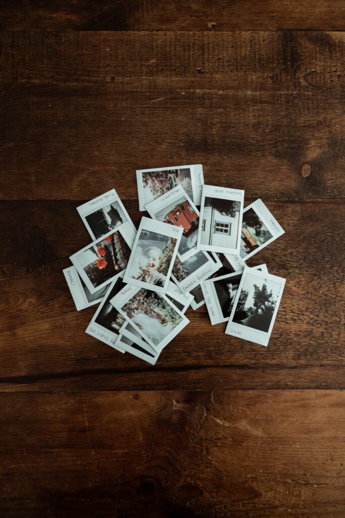 polaroid pictures on a table