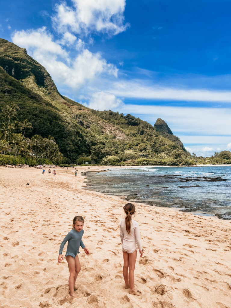 Tunnels beach in Hanalei with kids