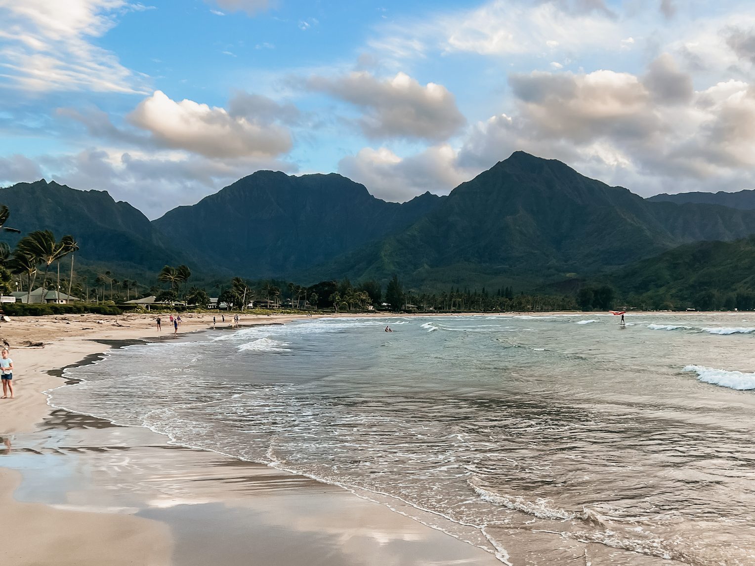 Hanalei Bay Beach in Kauai for swimming