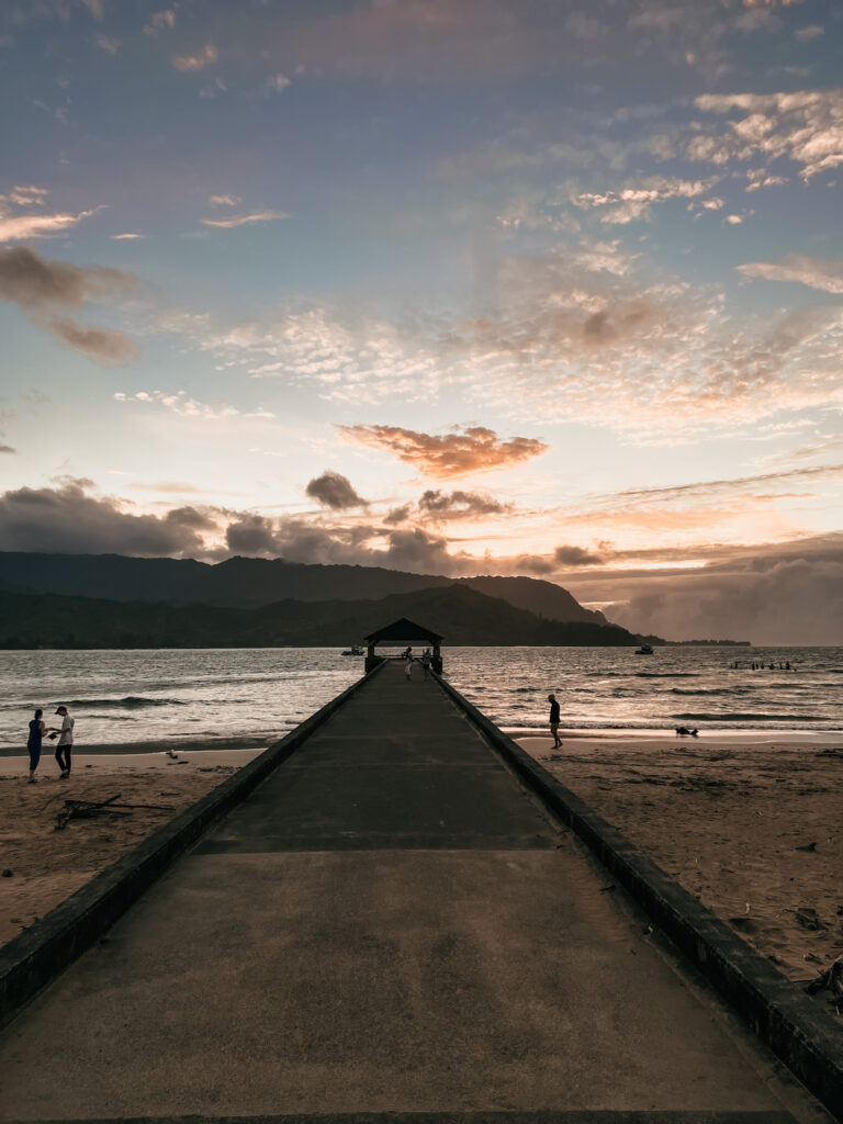 Hanalei Bay Pier at sunset